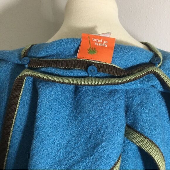 Hearts of Palm 100% Wool Blue Fringed Sweater Size Large - Picture 10 of 12